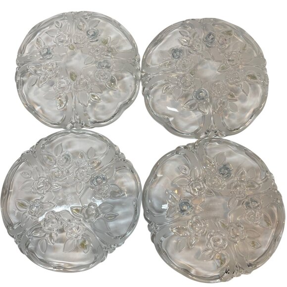 Vintage Clear Glass Floral Dessert Bowls Set Of 4 With Embossed Rose Design 7" - Picture 5 of 8